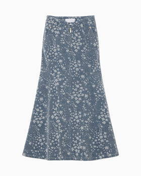 Floral Jacquard Denim Skirt - blue