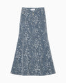 Floral Jacquard Denim Skirt - blue
