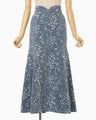 Floral Jacquard Denim Skirt - blue