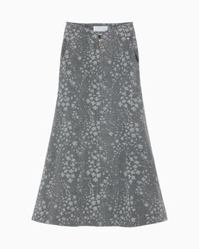 Floral Jacquard Denim Skirt - grey