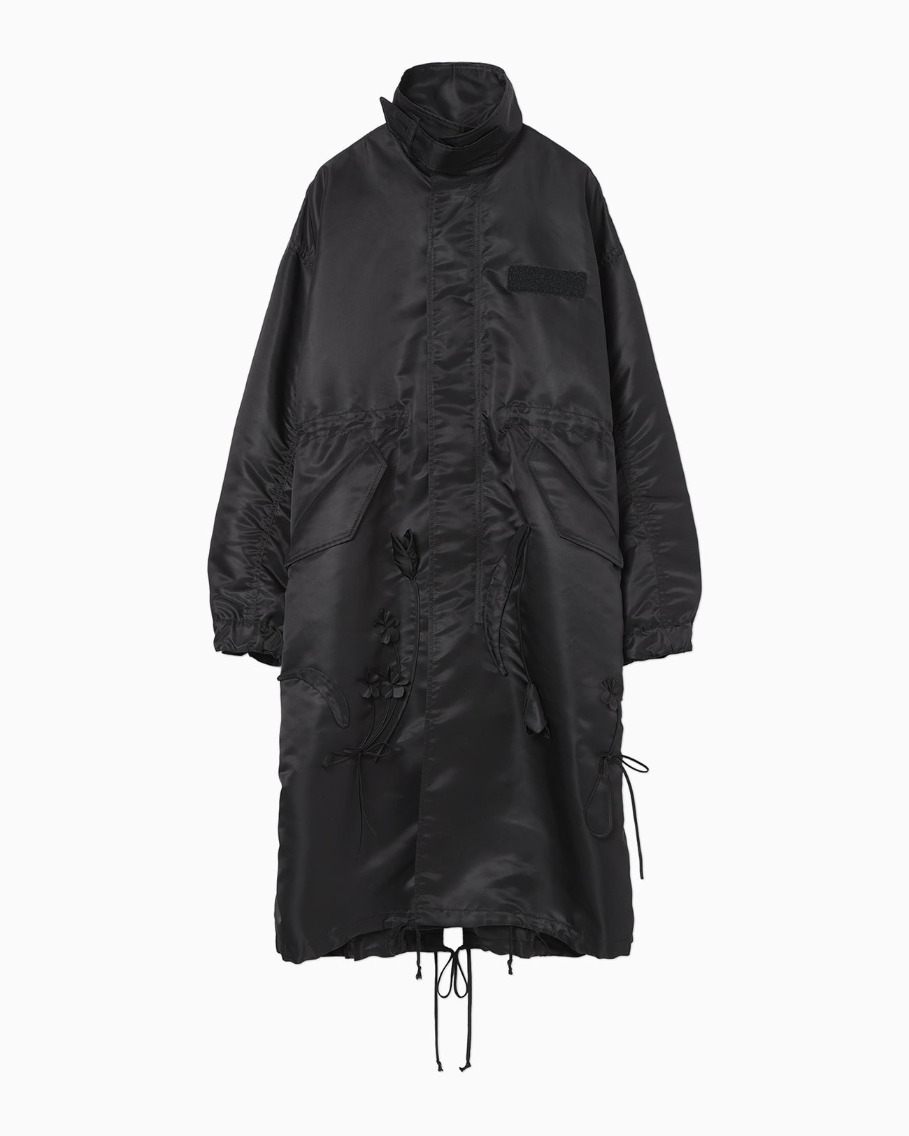 Nylon Twill 3D Embroidery Mods Coat - black - Mame Kurogouchi