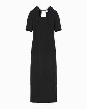 Floral Jacquard Square Neck Dress - black