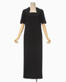 Floral Jacquard Square Neck Dress - black