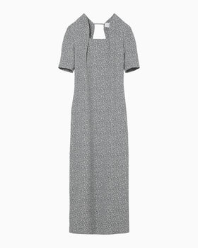 Floral Jacquard Square Neck Dress - grey