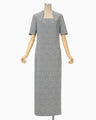 Floral Jacquard Square Neck Dress - grey