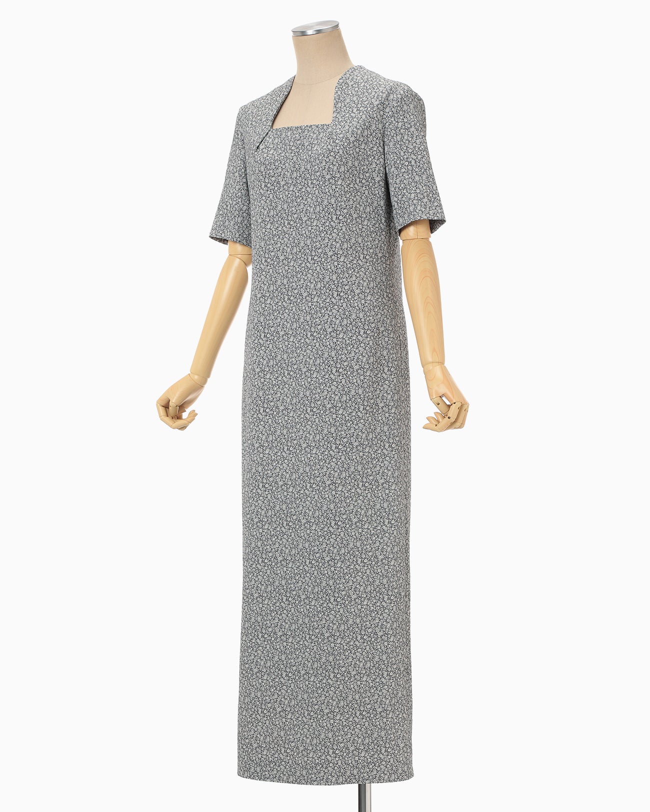 Floral Jacquard Square Neck Dress - grey - Mame Kurogouchi