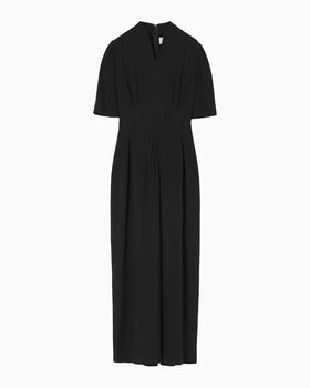 Puffed Floral Jacquard Dress - black