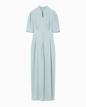 Puffed Floral Jacquard Dress - blue