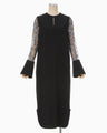 Tulle Lace Sleeve Classic Dress - black