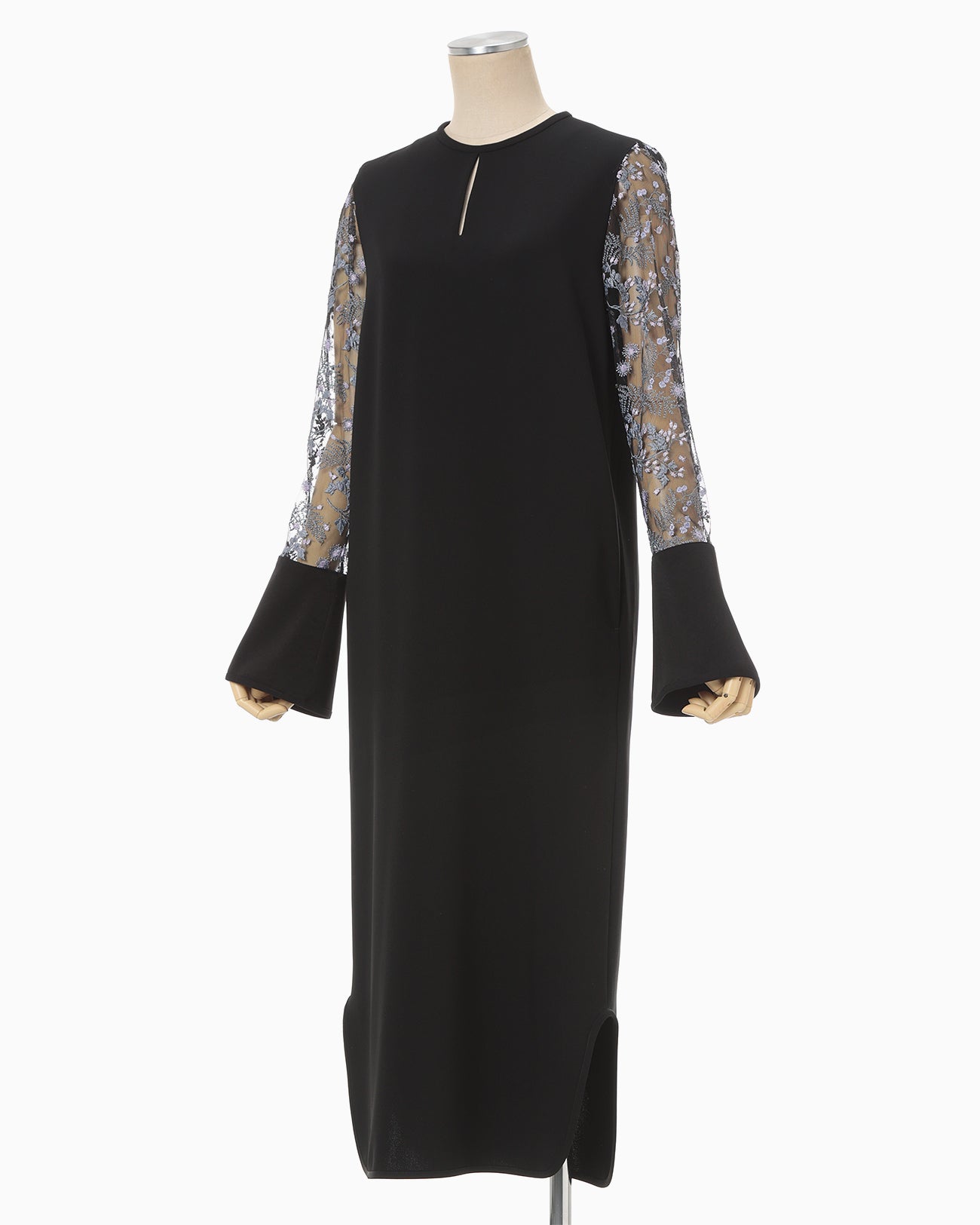 Tulle Lace Sleeve Classic Dress - black - Mame Kurogouchi