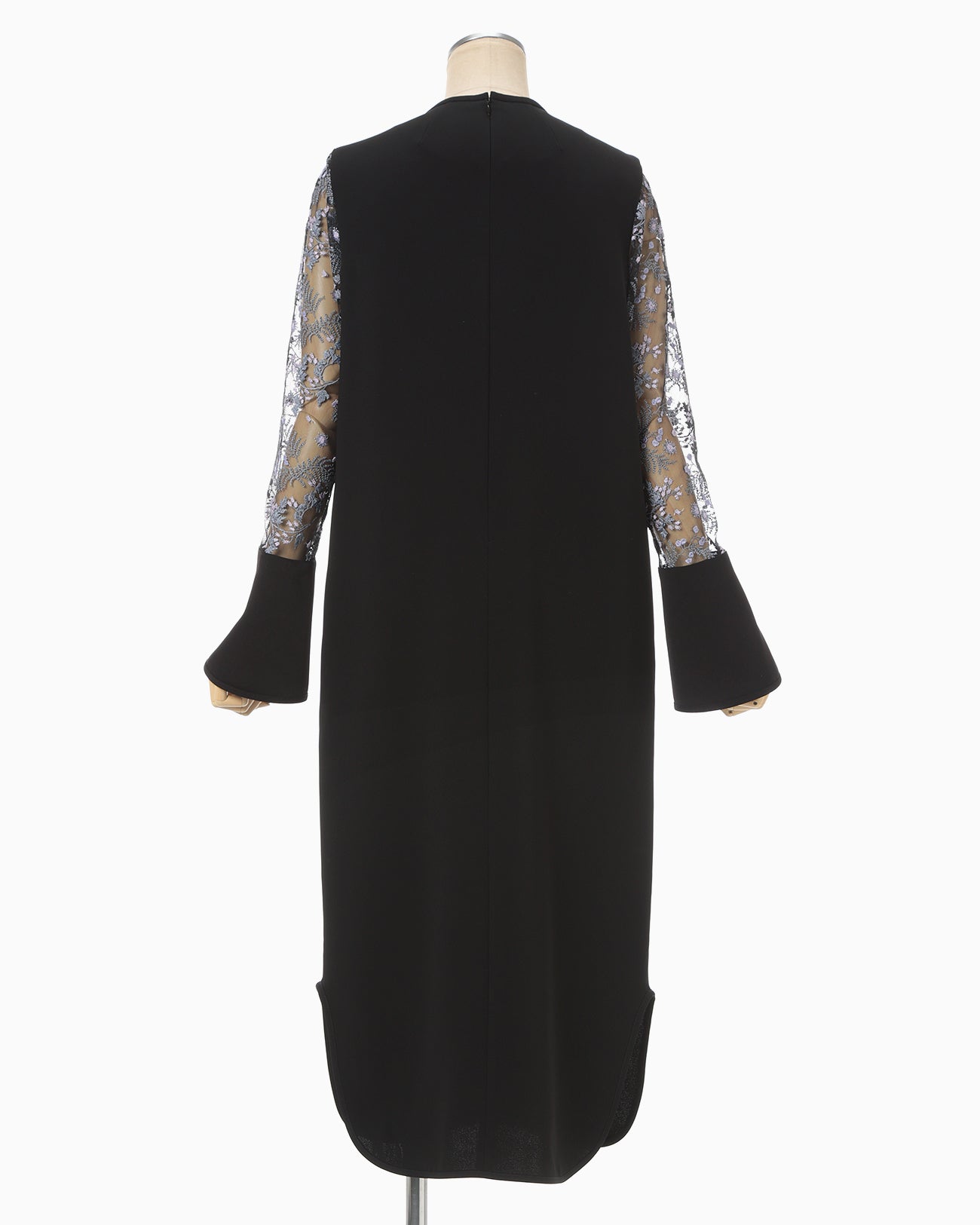 Tulle Lace Sleeve Classic Dress - black - Mame Kurogouchi