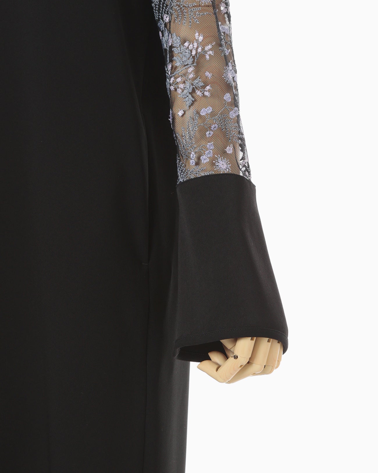 Tulle Lace Sleeve Classic Dress - black - Mame Kurogouchi