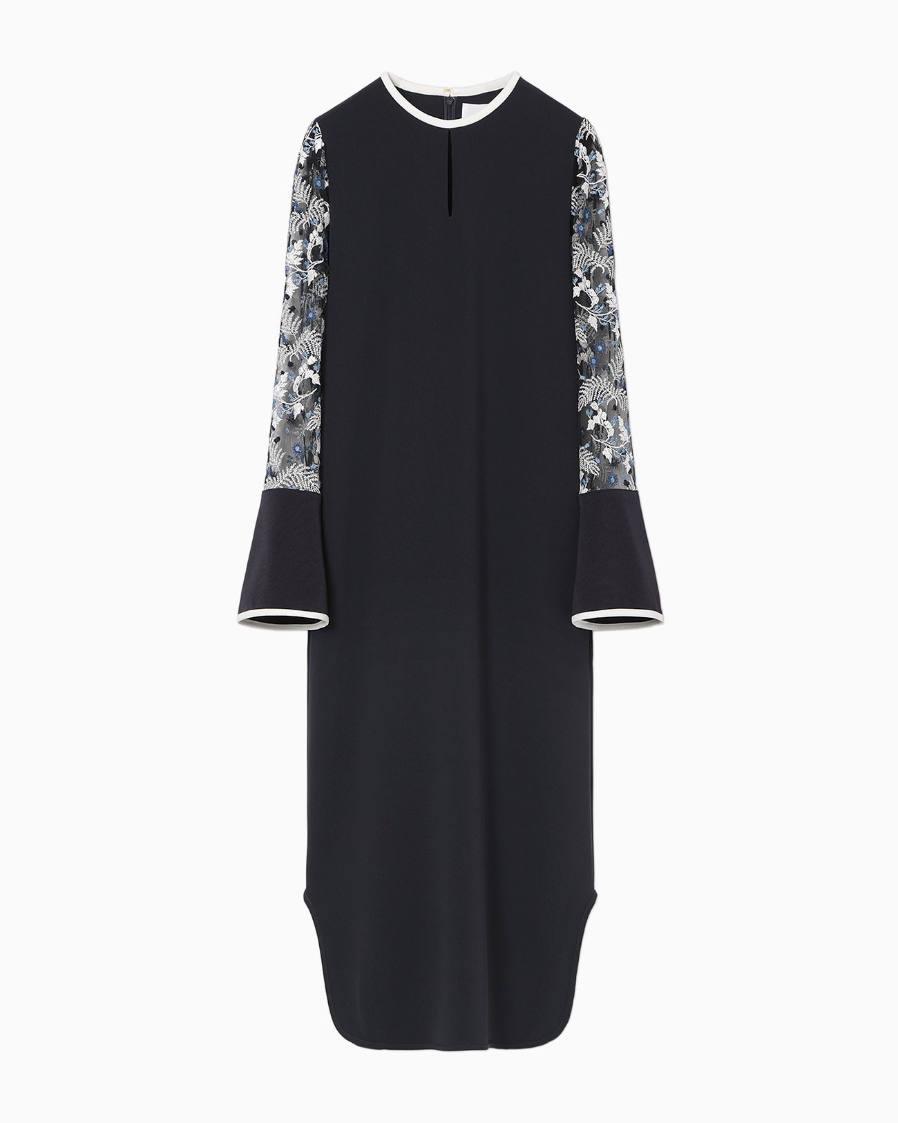 Tulle Lace Sleeve Classic Dress - navy - Mame Kurogouchi