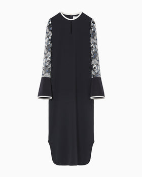 Tulle Lace Sleeve Classic Dress - navy