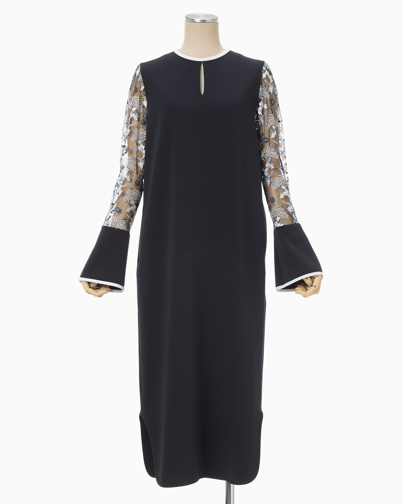 Tulle Lace Sleeve Classic Dress - navy - Mame Kurogouchi