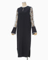 Tulle Lace Sleeve Classic Dress - navy