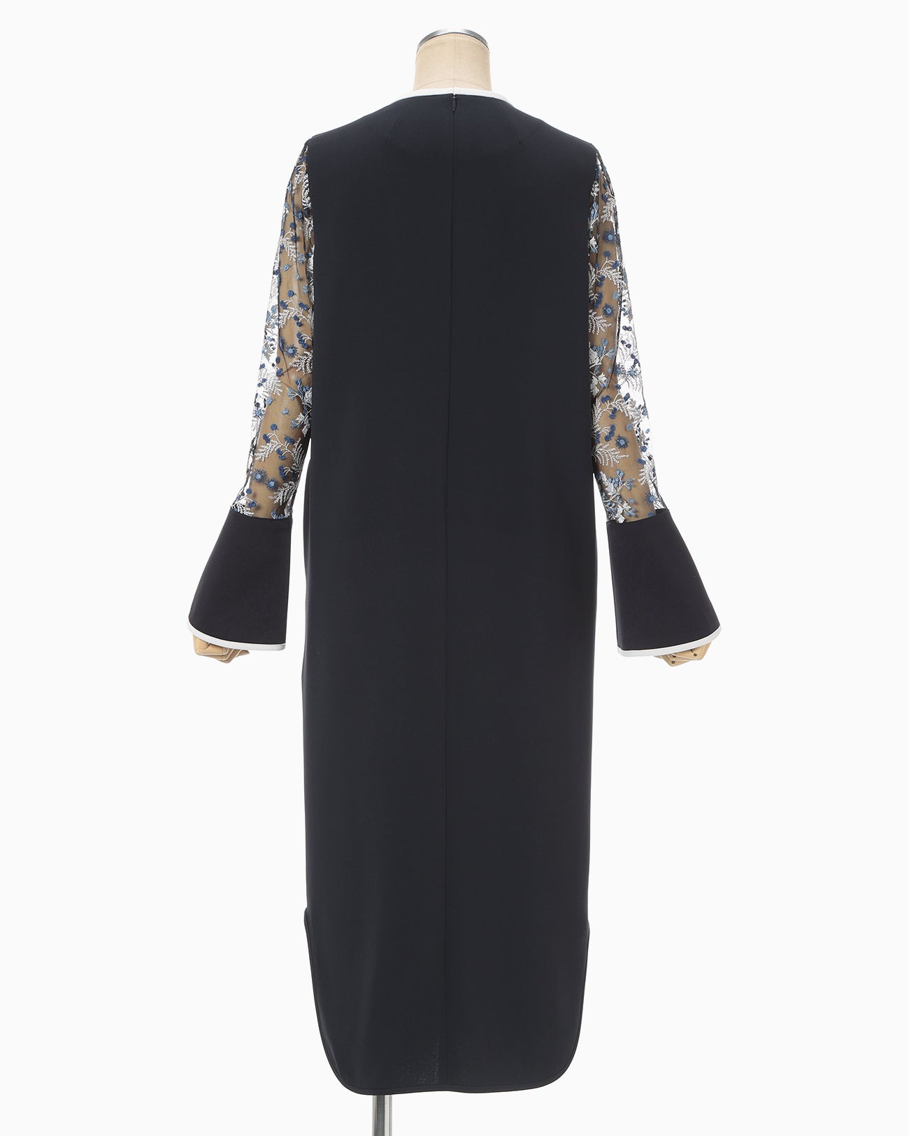 Tulle Lace Sleeve Classic Dress - navy - Mame Kurogouchi