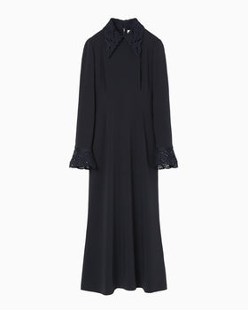 Triacetate Polyester Embroidered Dress - navy