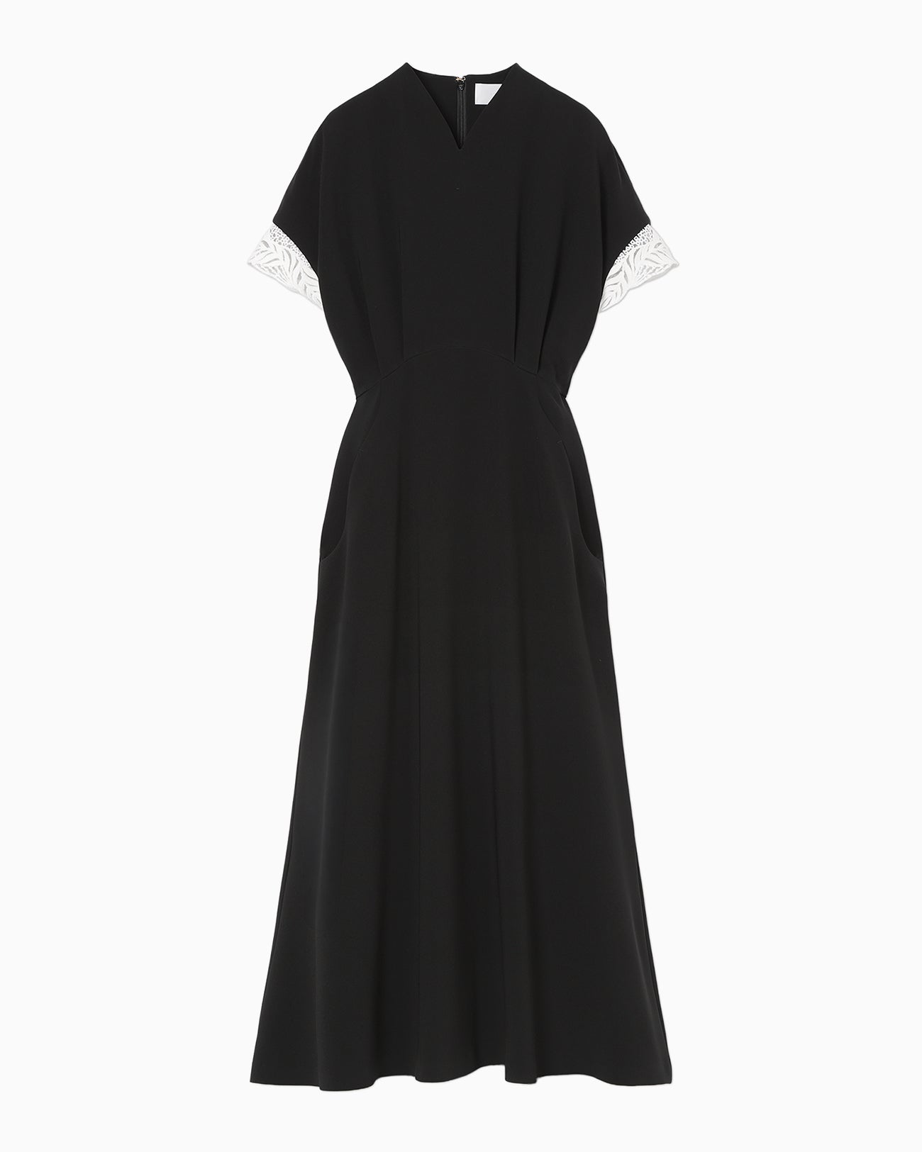 Triacetate Polyester Embroidered Short Sleeve Dress - black - Mame