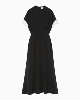 Triacetate Polyester Embroidered Short Sleeve Dress - black