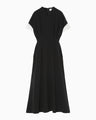 Triacetate Polyester Embroidered Short Sleeve Dress - black