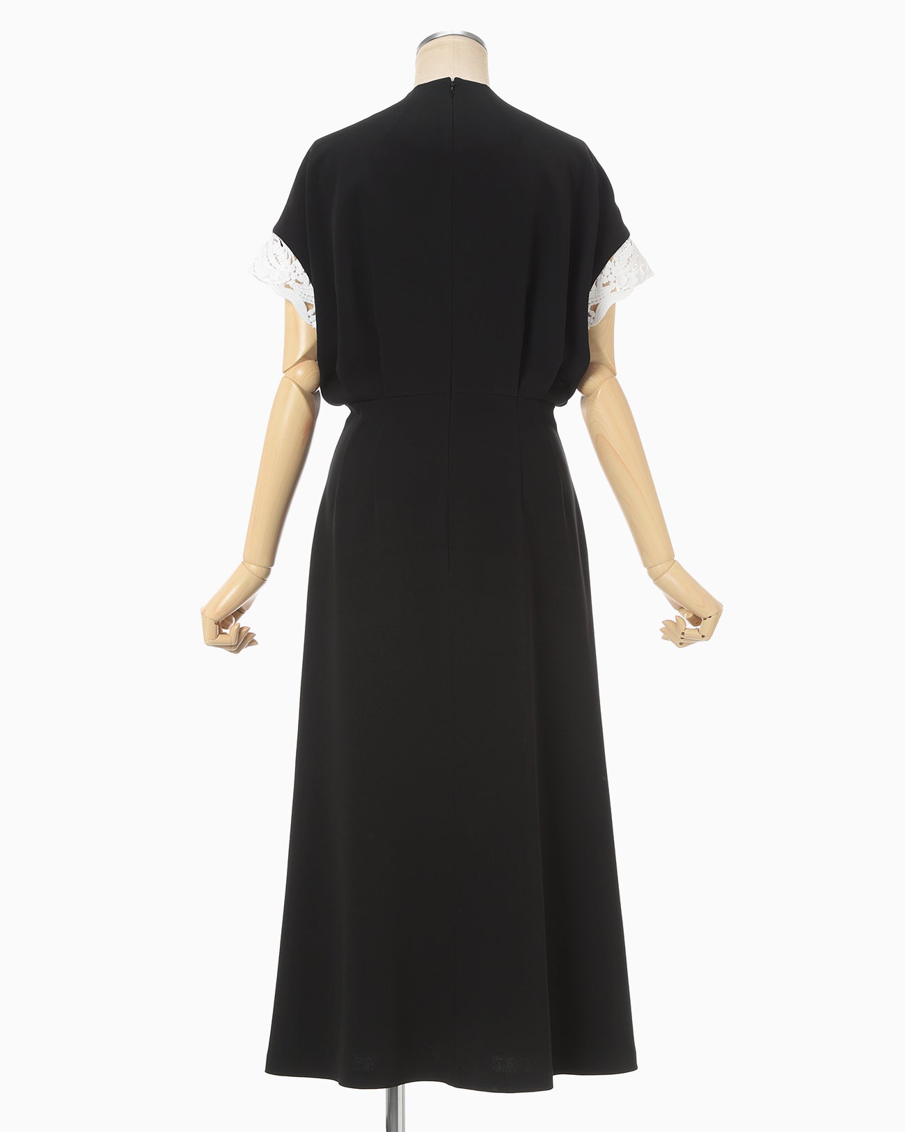 Triacetate Polyester Embroidered Short Sleeve Dress - black - Mame