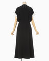 Triacetate Polyester Embroidered Short Sleeve Dress - black