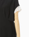 Triacetate Polyester Embroidered Short Sleeve Dress - black