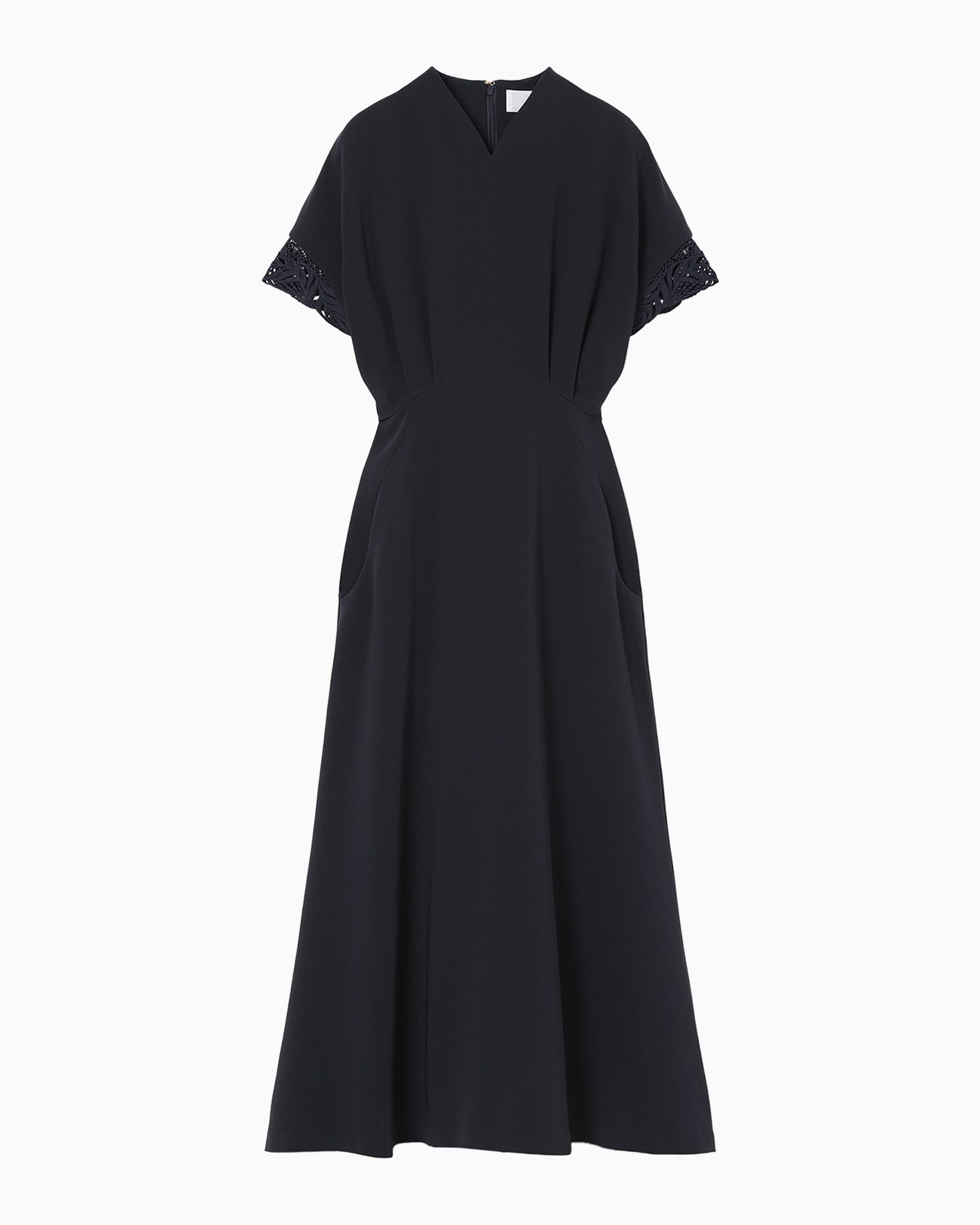 ミドリイシ　６ Triacetate Polyester Embroidered Short Sleeve Dress - navy - Mame