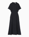 Triacetate Polyester Embroidered Short Sleeve Dress - navy