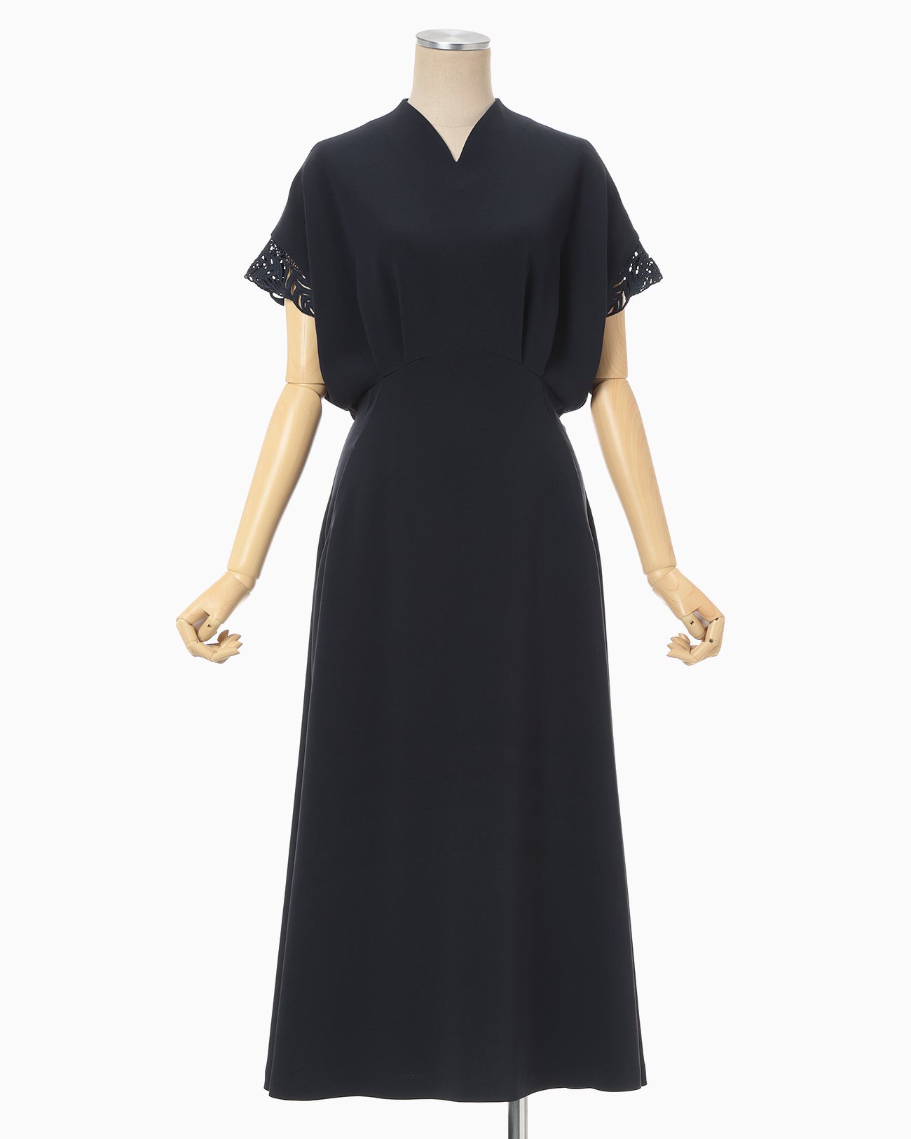 Triacetate Polyester Embroidered Short Sleeve Dress - navy - Mame