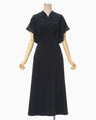 Triacetate Polyester Embroidered Short Sleeve Dress - navy