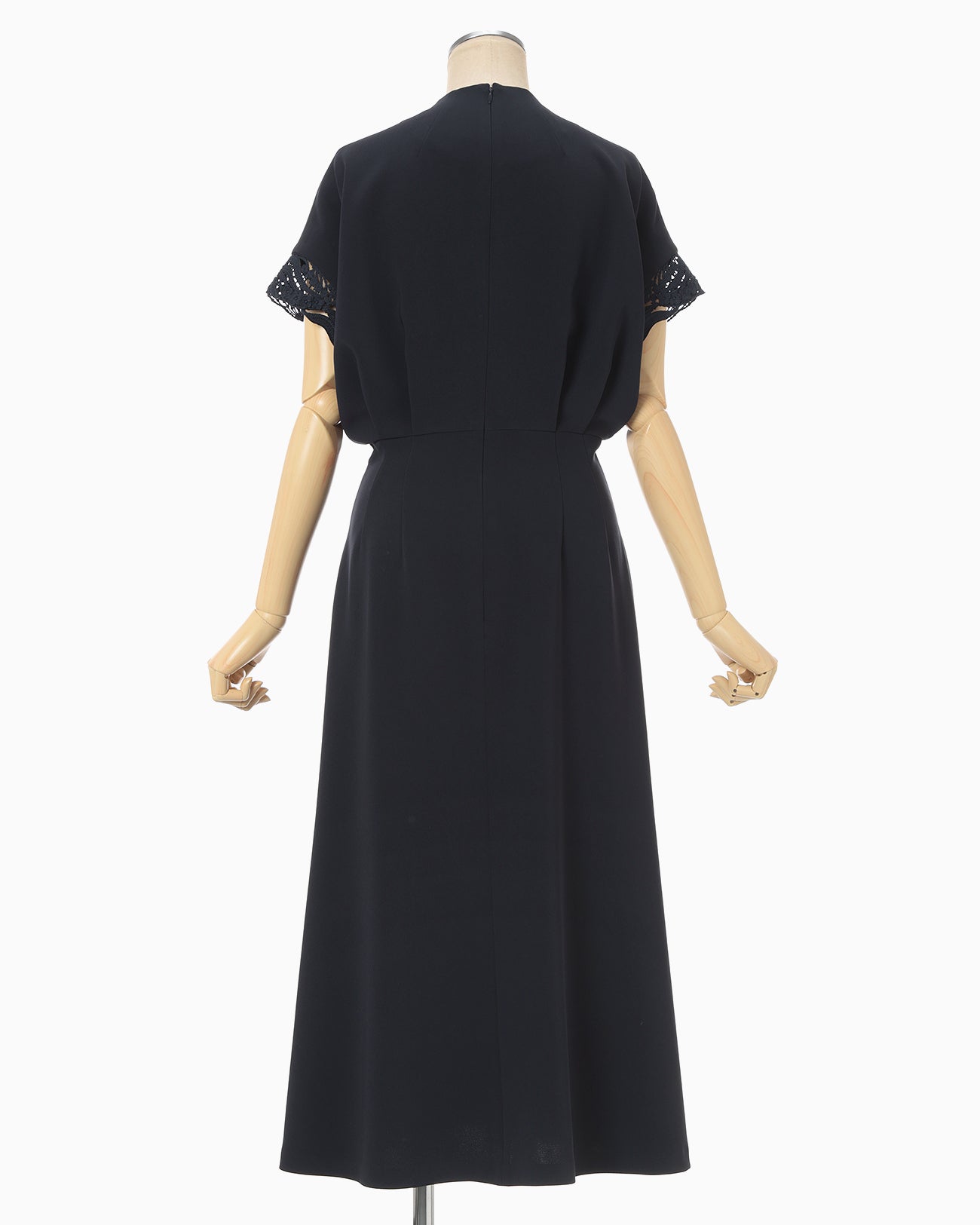 Triacetate Polyester Embroidered Short Sleeve Dress - navy - Mame