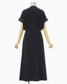 Triacetate Polyester Embroidered Short Sleeve Dress - navy