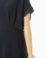 Triacetate Polyester Embroidered Short Sleeve Dress - navy