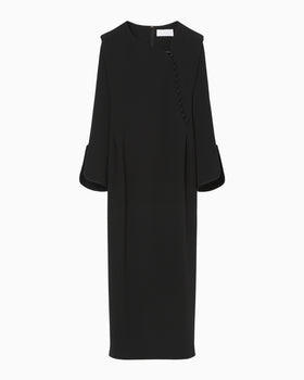 Triacetate Polyester Asymmetrical Neck Dress - black