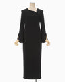 Triacetate Polyester Asymmetrical Neck Dress - black
