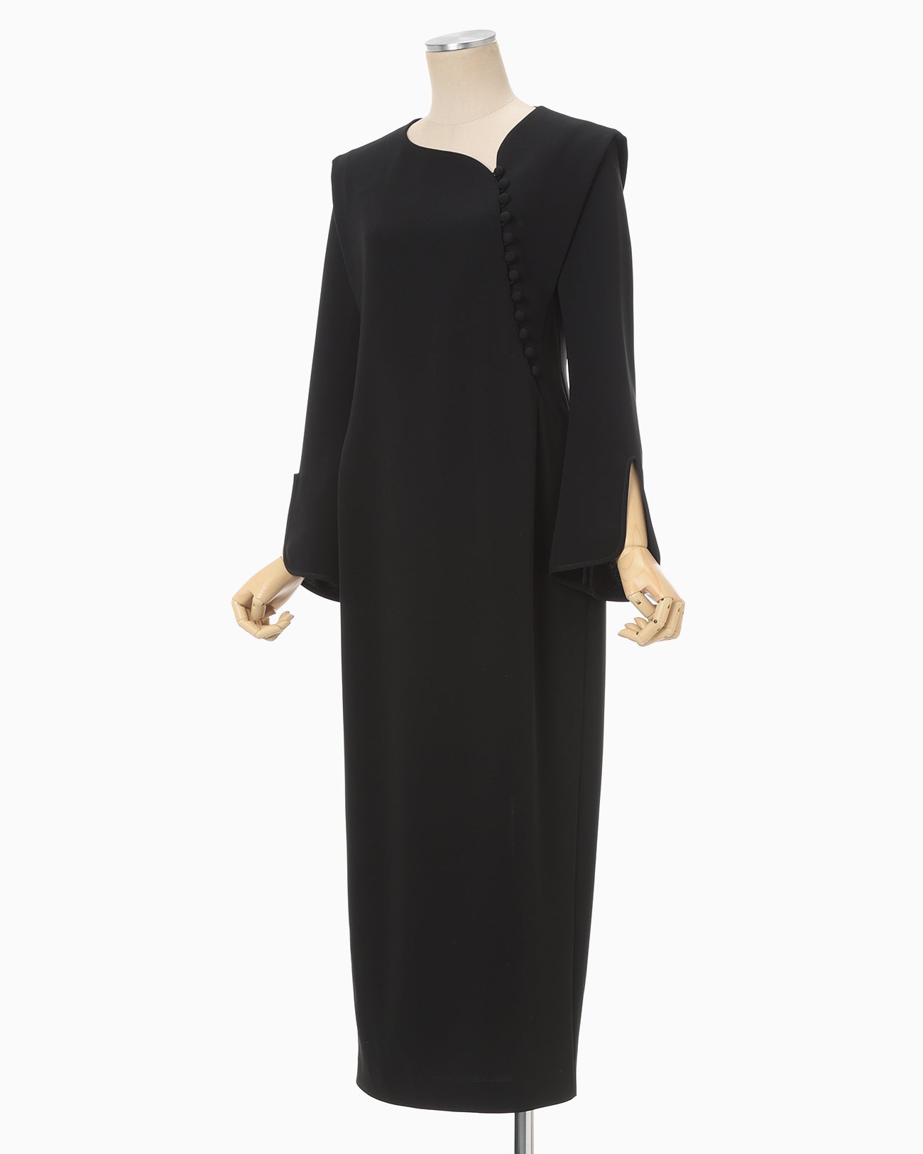 Triacetate Polyester Asymmetrical Neck Dress - black - Mame Kurogouchi