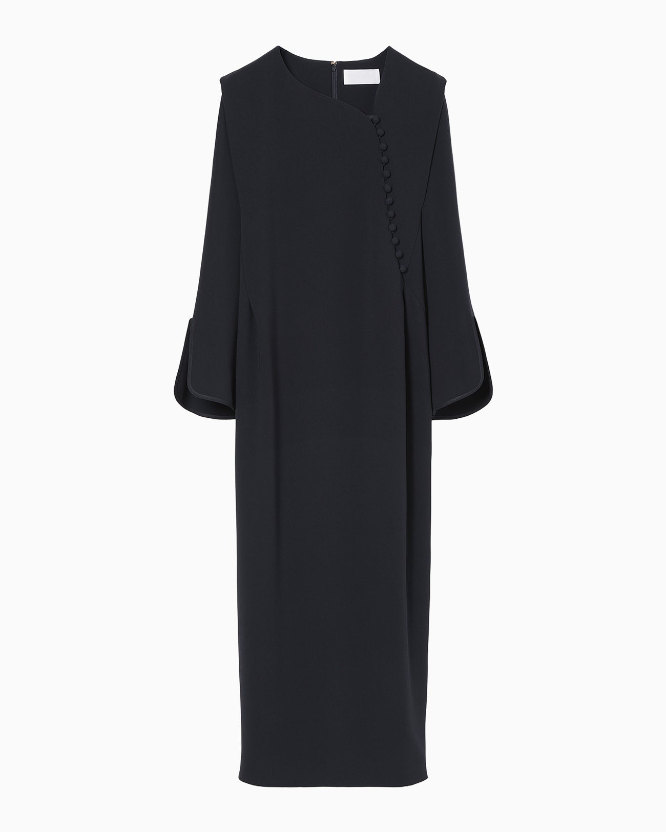 Triacetate Polyester Asymmetrical Neck Dress - navy - Mame Kurogouchi
