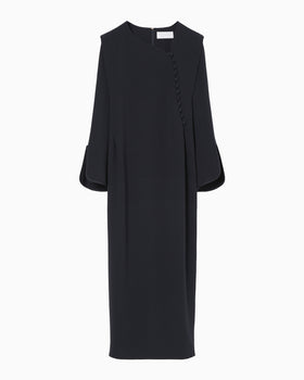 Triacetate Polyester Asymmetrical Neck Dress - navy