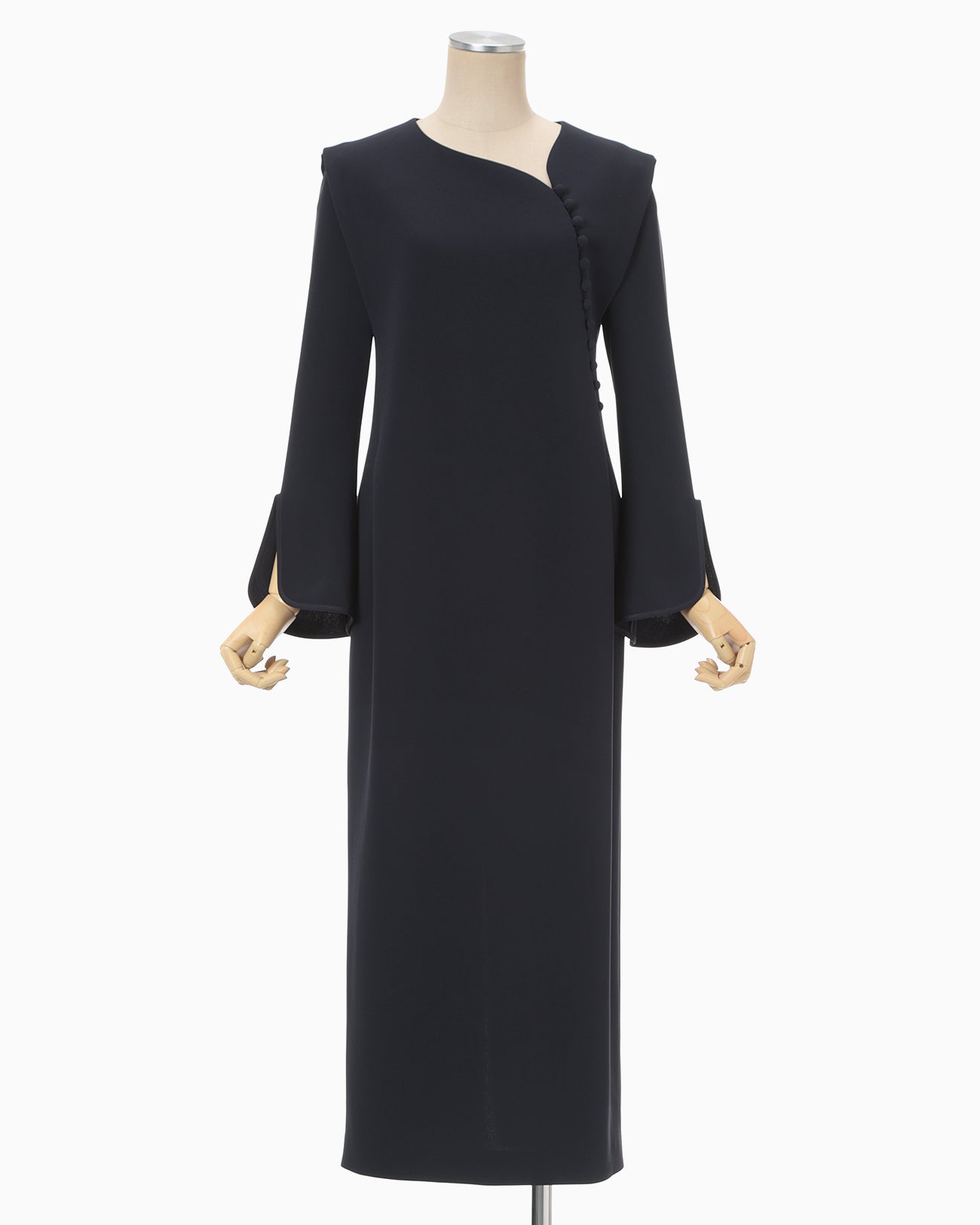 み Triacetate Polyester Asymmetrical Neck Dress - navy - Mame Kurogouchi