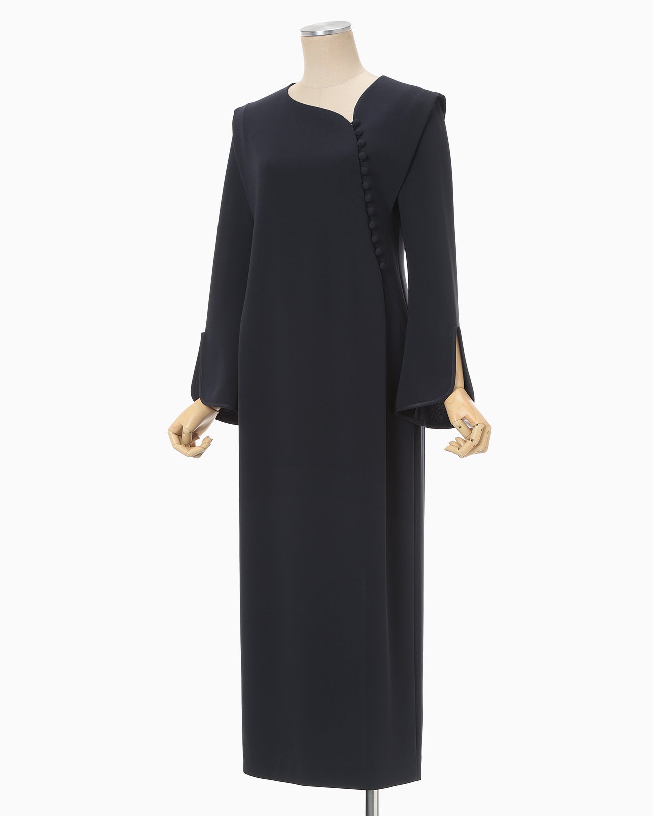 Triacetate Polyester Asymmetrical Neck Dress - navy - Mame Kurogouchi
