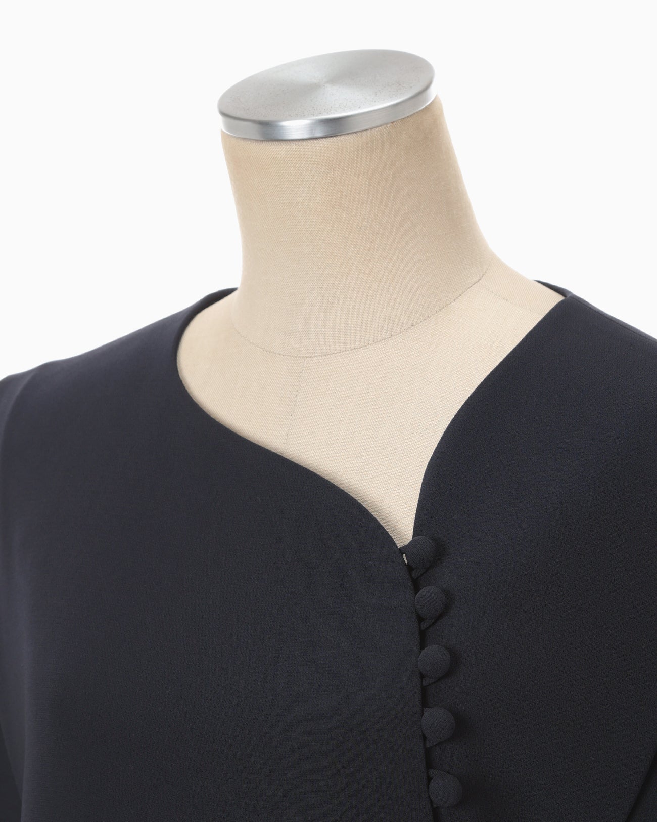 Triacetate Polyester Asymmetrical Neck Dress - navy - Mame Kurogouchi