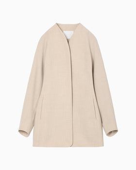 Collarless Raglan Sleeve Jacket - beige