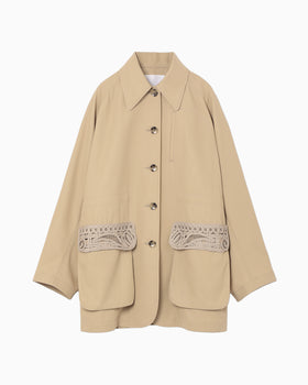 Cording Embroidery Detailed Middle Length Jacket - beige