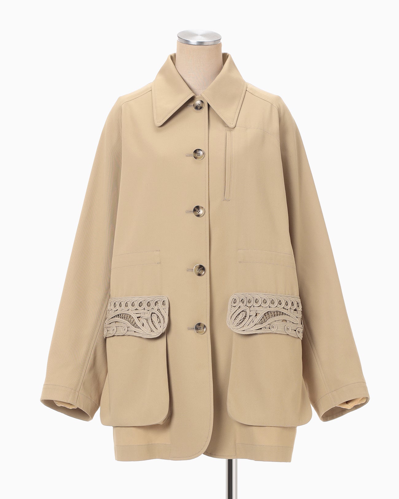 Cording Embroidery Detailed Middle Length Jacket - beige - Mame