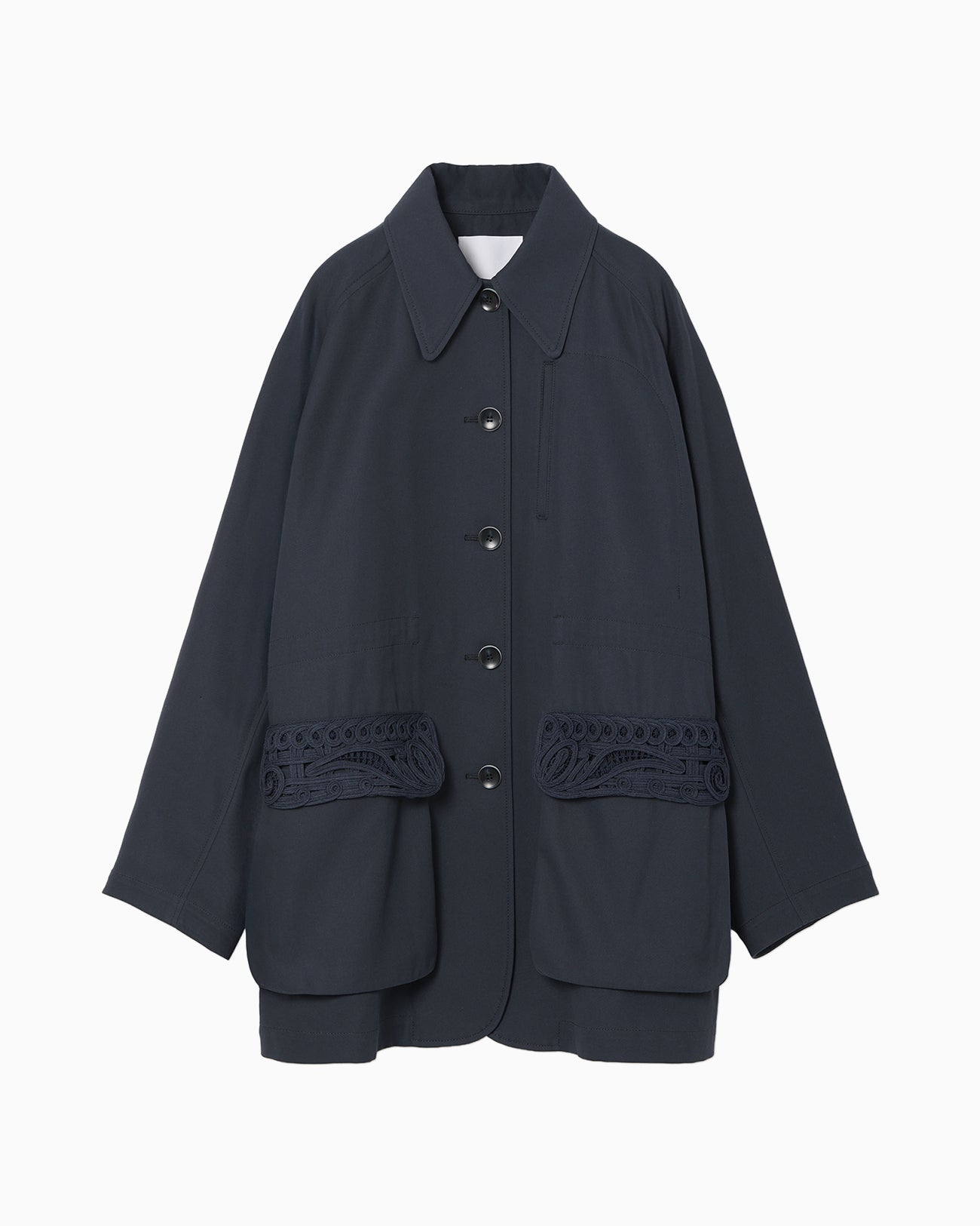 Cording Embroidery Detailed Middle Length Jacket - navy - Mame