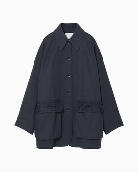 Cording Embroidery Detailed Middle Length Jacket - navy