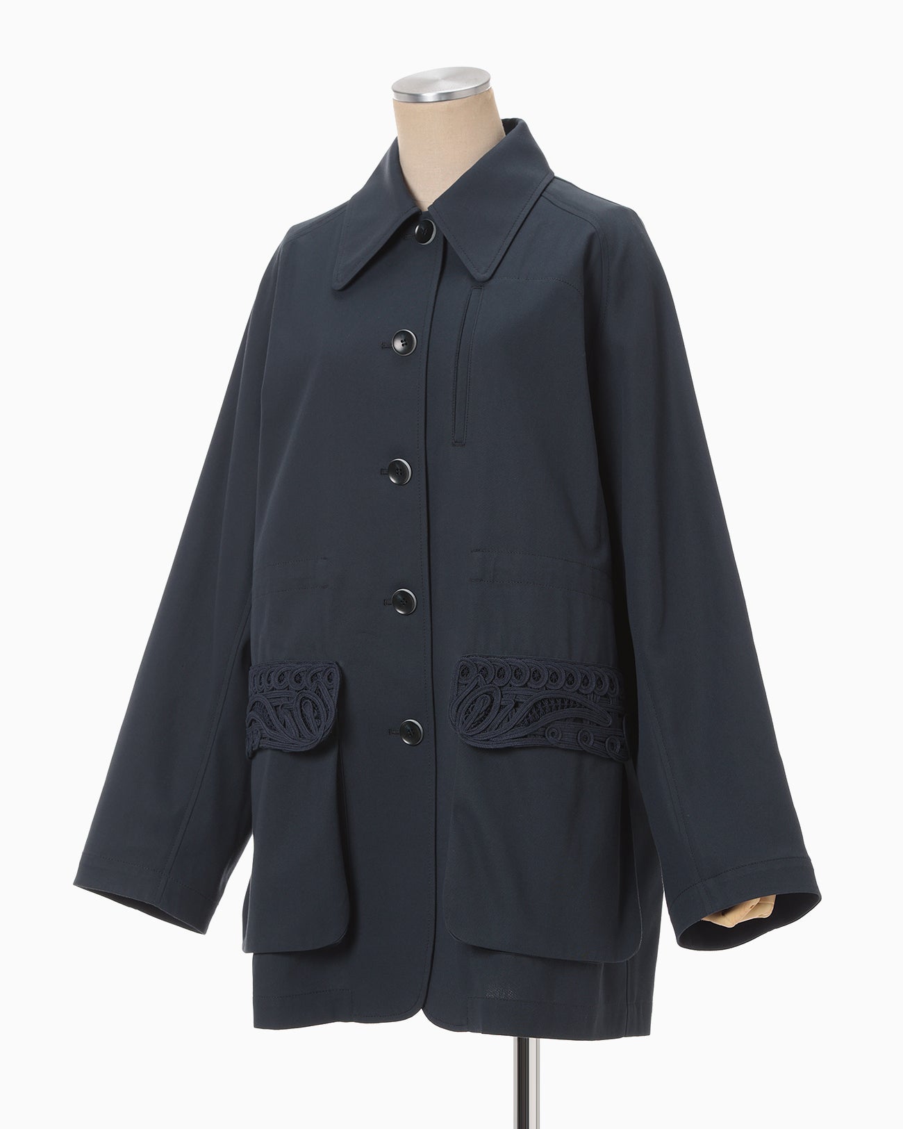 Cording Embroidery Detailed Middle Length Jacket - navy - Mame