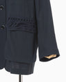 Cording Embroidery Detailed Middle Length Jacket - navy